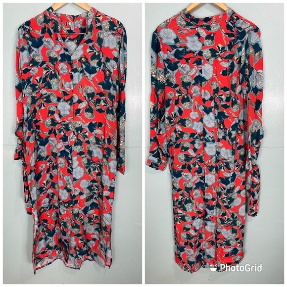 Anthropologie Blank London Red Orange Green Leaf Button Up Shirt‎ Dress Sz S - Picture 1 of 9
